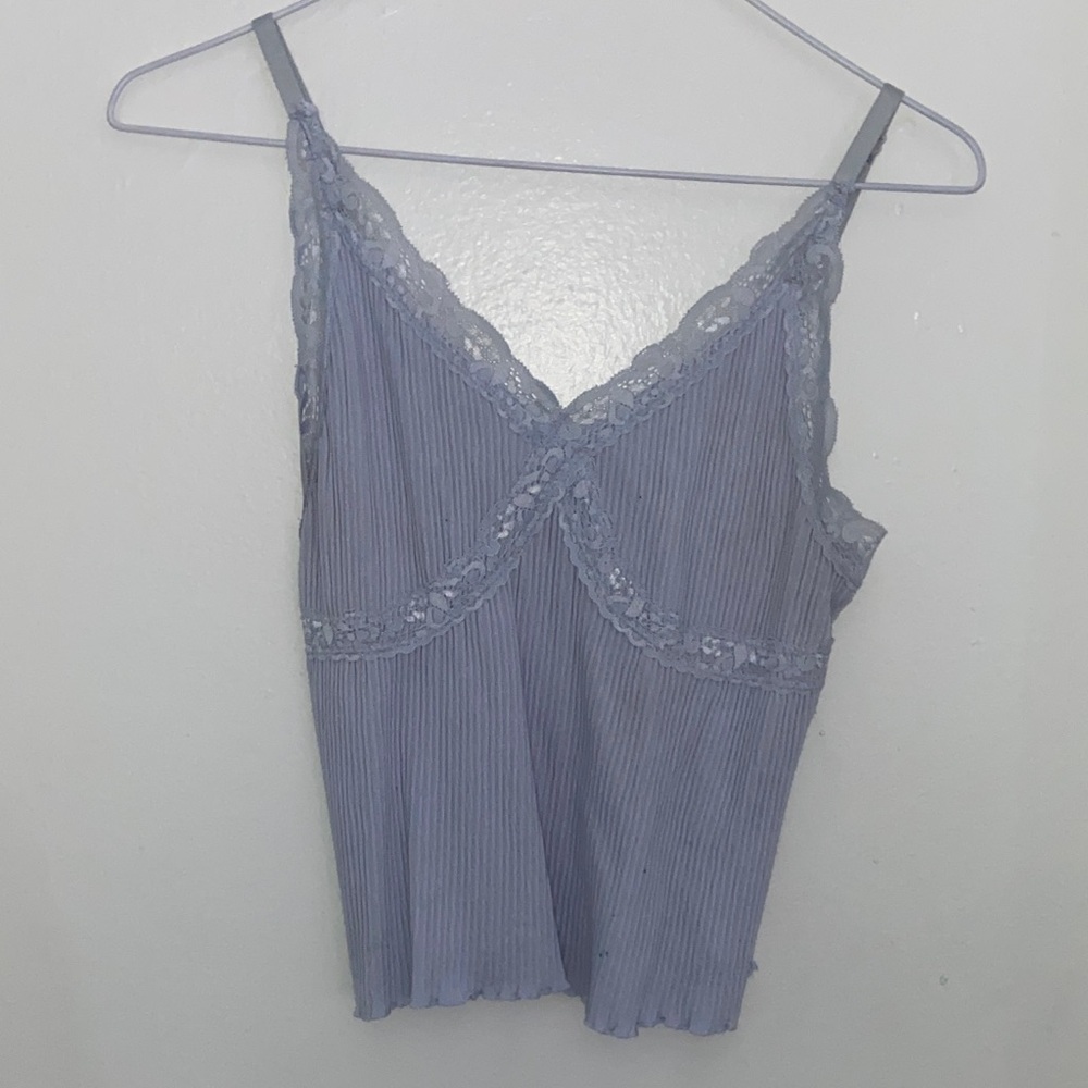 Lavender Lace Trimmed Strappy Top in Light Blue
